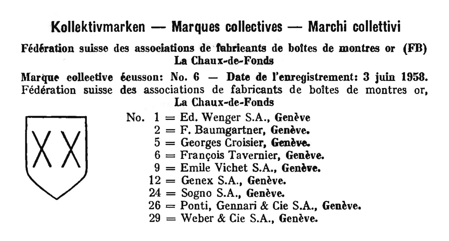 Figure 5. Registration of the Ecusson or Shield June on 3 June 1958