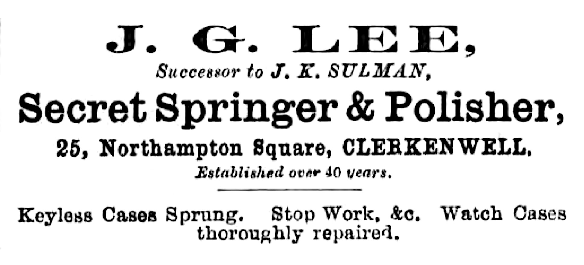 1899: J G Lee, Secret Springer