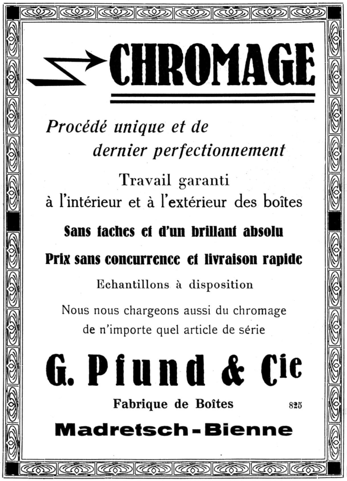 Pfund advert for chrome plated watch cases, 1928