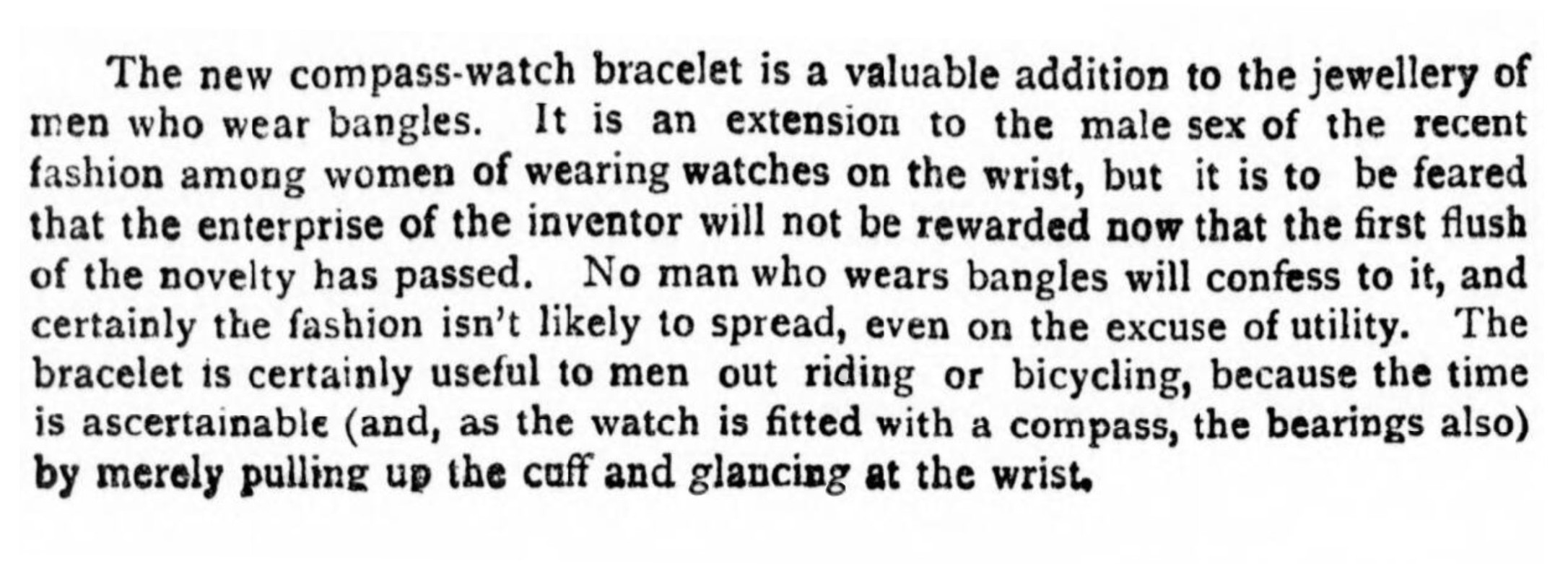 1889 derogatory comments about the Garstin compass-watch bracelet