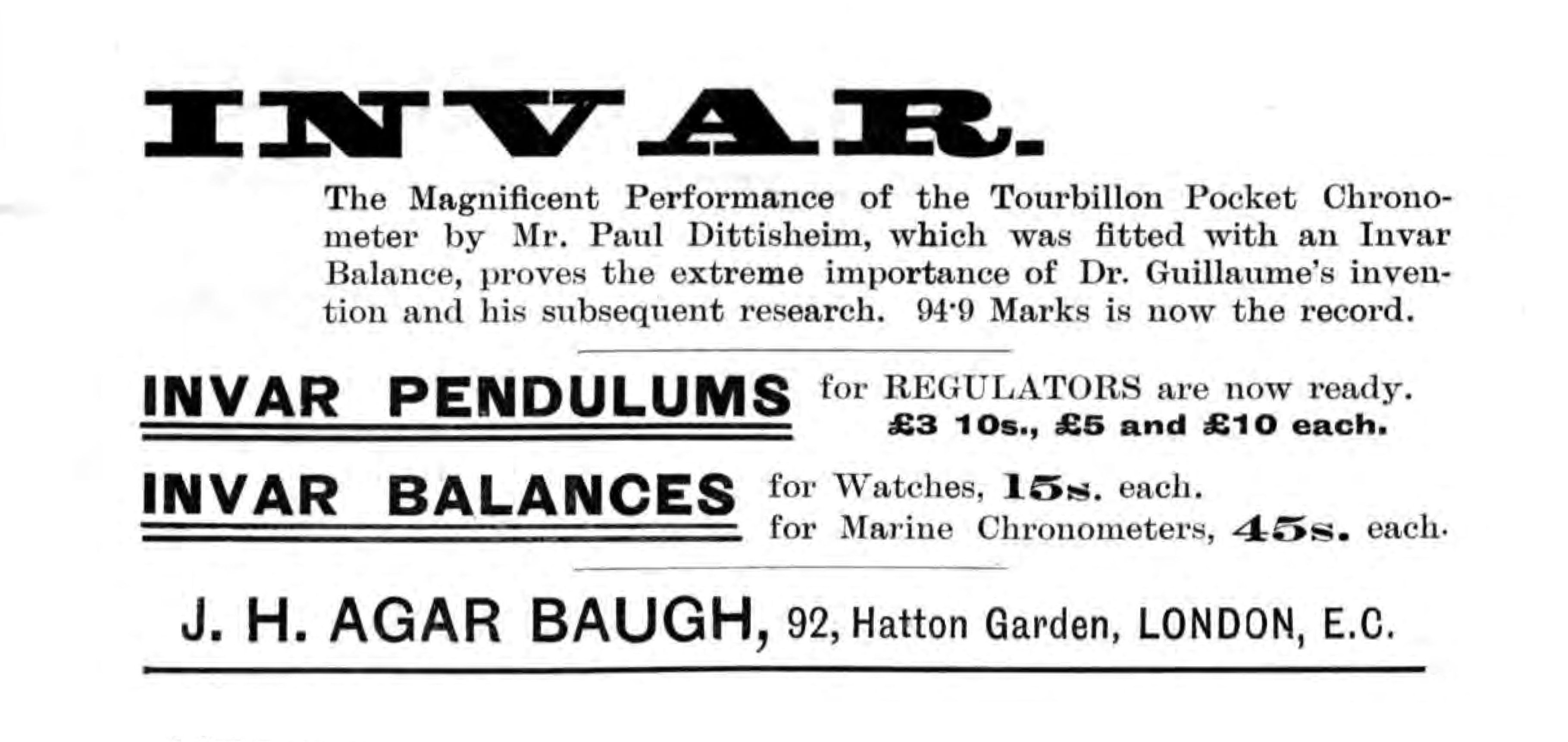 Advert from 1903 with the erroneous name ‘Invar balances’