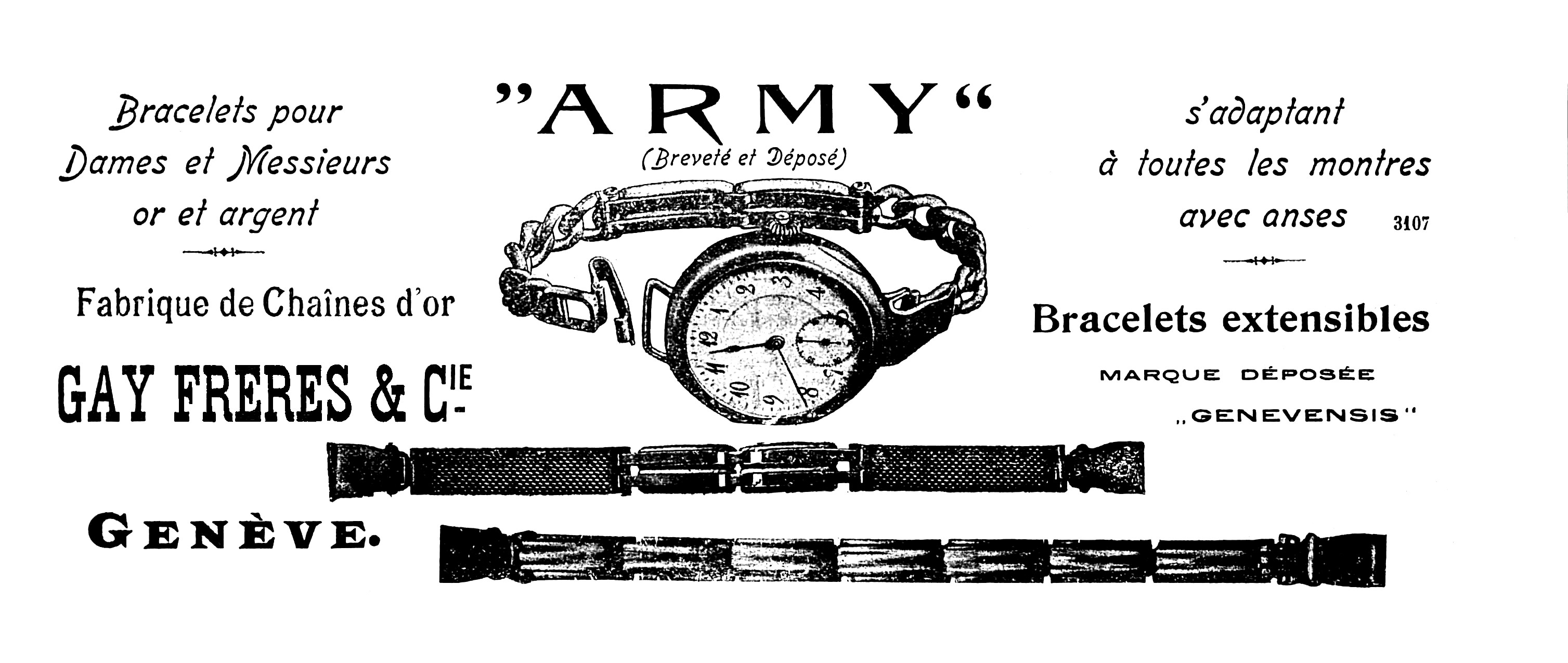Swiss trade press advert for Gay frères ‘Army’ Bracelet, November 1917