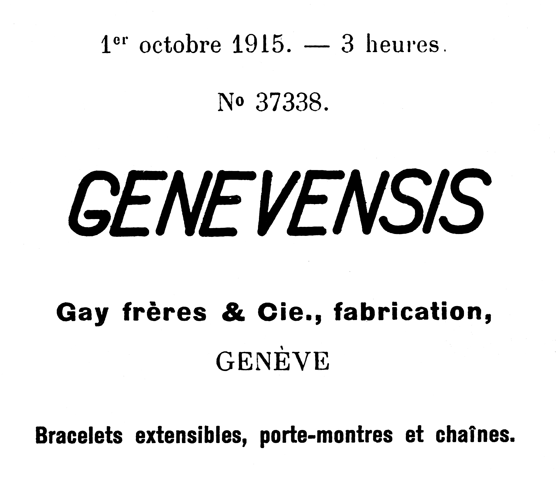 Gay Frères Genevensis trademark, October 1915