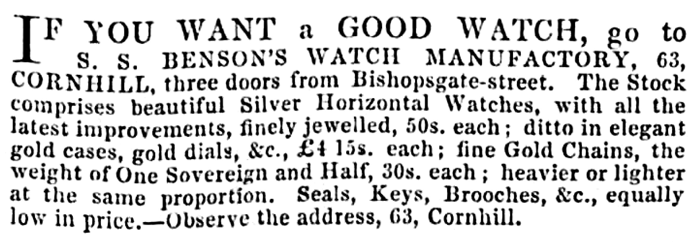 Advertisement by Samuel Benson, 1848