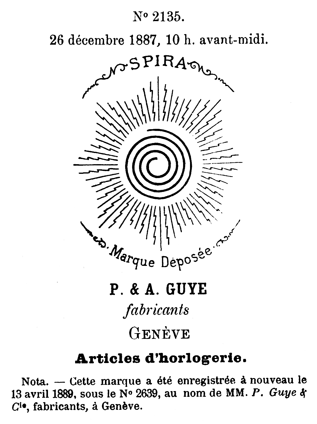 Registration of ‘SPIRA’ in 1887