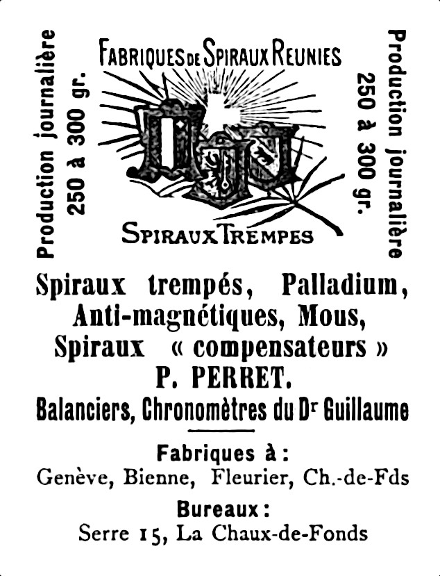 Fabriques de Spiraux Reunies advert, 1908