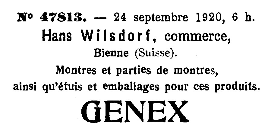Registration of Genex, September 1920