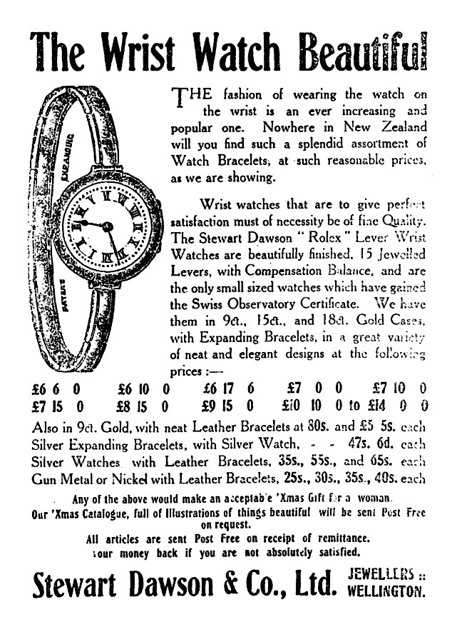 Stewart Dawson Wellington advert November 1912