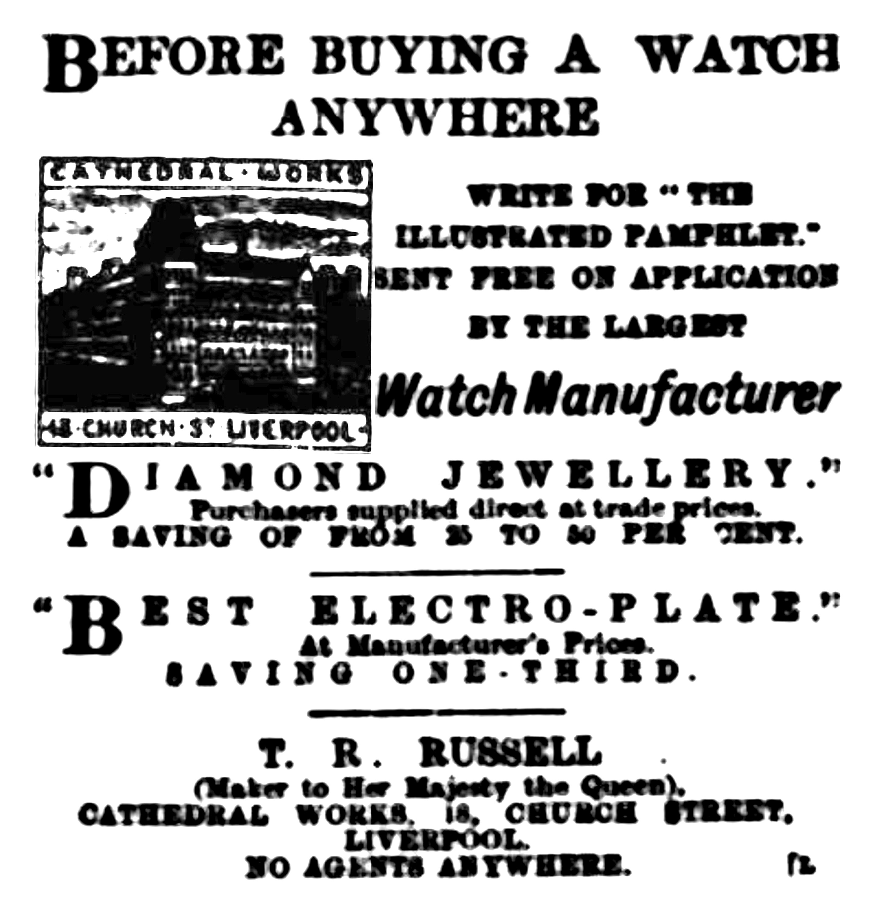 Cathedral Works, 18, Church Street. Advert October 1885