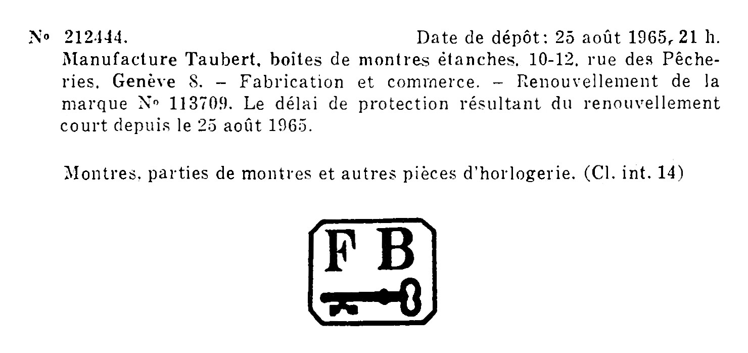 Renewal of the FB trademark by Manufacture Taubert in 1965